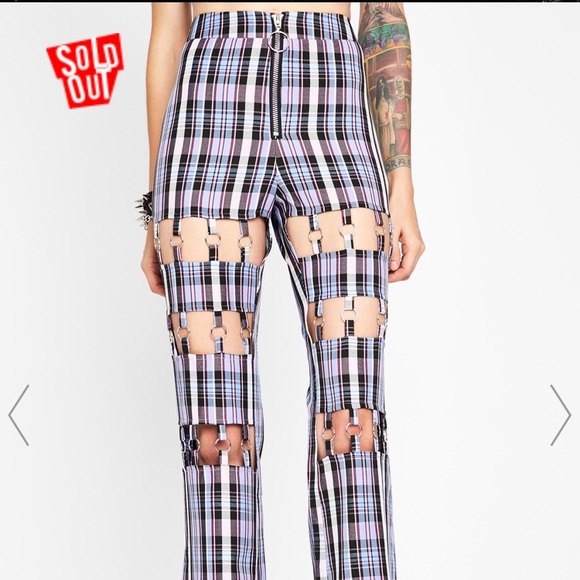 Dolls Kill Denim - Purple plaid cut out pants 💜🖤